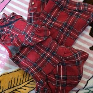 Janie And Jack Christmas Outfit: Red, Green, Navy Plaid Leggings Top Size: 4